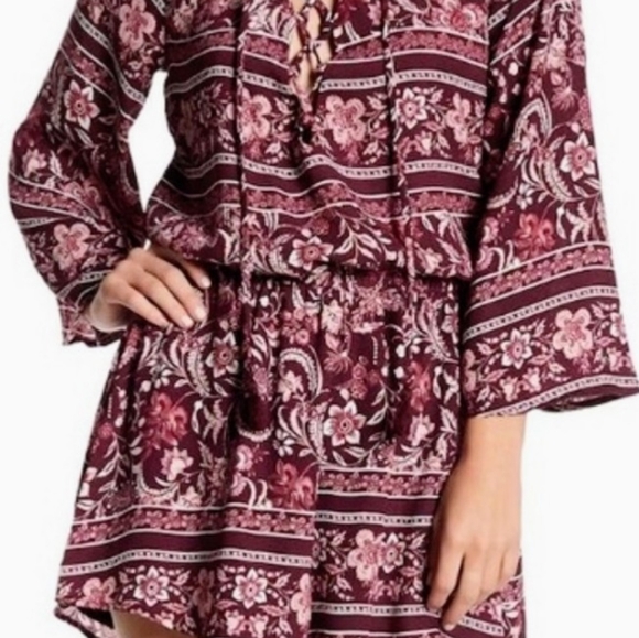 Show me your MUMU  size large Tilly tie romper. Large. Color Wine - Picture 2 of 7